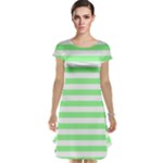 Horizontal Stripes - White and Light Green Cap Sleeve Nightdress