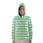 Horizontal Stripes - White and Light Green Hooded Wind Breaker (Women)