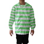 Horizontal Stripes - White and Light Green Hooded Wind Breaker (Kids)