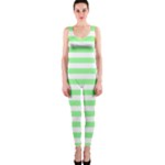 Horizontal Stripes - White and Light Green OnePiece Catsuit