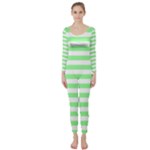 Horizontal Stripes - White and Light Green Long Sleeve Catsuit