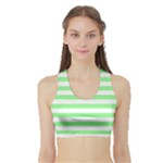 Horizontal Stripes - White and Light Green Women s Sports Bra with Border
