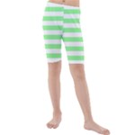 Horizontal Stripes - White and Light Green Kid s Mid Length Swim Shorts