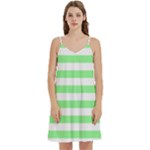 Horizontal Stripes - White and Light Green Women s Reversible Sports Bra with Border