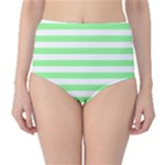 Horizontal Stripes - White and Light Green High-Waist Bikini Bottoms
