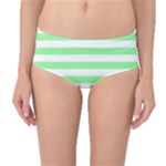 Horizontal Stripes - White and Light Green Mid-Waist Bikini Bottoms