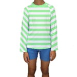 Horizontal Stripes - White and Light Green Kid s Long Sleeve Swimwear