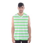 Horizontal Stripes - White and Light Green Men s Basketball Tank Top