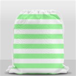 Horizontal Stripes - White and Light Green Drawstring Bag (Small)