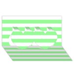 Horizontal Stripes - White and Light Green Twin Hearts 3D Greeting Card (8x4)