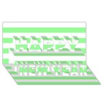 Horizontal Stripes - White and Light Green Happy New Year 3D Greeting Card (8x4)