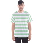 Horizontal Stripes - White and Celadon Green Men s Sport Mesh Tee