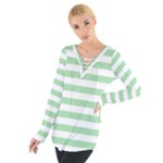 Horizontal Stripes - White and Celadon Green Women s Tie Up Tee