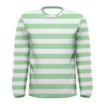 Horizontal Stripes - White and Celadon Green Men s Long Sleeve T-shirt