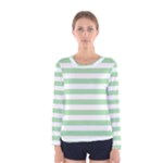 Horizontal Stripes - White and Celadon Green Women s Long Sleeve T-shirt