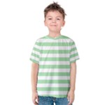 Horizontal Stripes - White and Celadon Green Kid s Cotton Tee