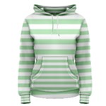 Horizontal Stripes - White and Celadon Green Women s Pullover Hoodie
