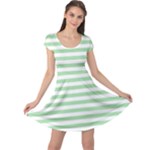 Horizontal Stripes - White and Celadon Green Cap Sleeve Dress