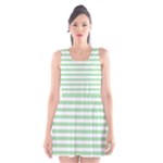Horizontal Stripes - White and Celadon Green Scoop Neck Skater Dress
