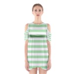 Horizontal Stripes - White and Celadon Green Women s Cutout Shoulder Dress
