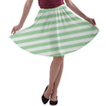 Horizontal Stripes - White and Celadon Green A-line Skater Skirt