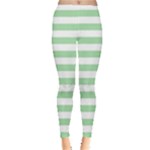 Horizontal Stripes - White and Celadon Green Women s Leggings