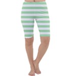 Horizontal Stripes - White and Celadon Green Cropped Leggings