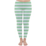 Horizontal Stripes - White and Celadon Green Winter Leggings