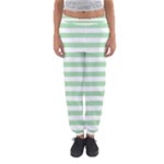 Horizontal Stripes - White and Celadon Green Women s Jogger Sweatpants