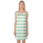 Horizontal Stripes - White and Celadon Green Sleeveless Satin Nightdress