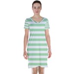 Horizontal Stripes - White and Celadon Green Short Sleeve Nightdress