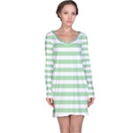 Horizontal Stripes - White and Celadon Green Long Sleeve Nightdress