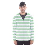 Horizontal Stripes - White and Celadon Green Hooded Wind Breaker (Men)
