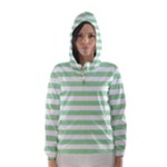 Horizontal Stripes - White and Celadon Green Hooded Wind Breaker (Women)