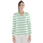 Horizontal Stripes - White and Celadon Green Wind Breaker (Women)