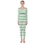 Horizontal Stripes - White and Celadon Green Long Sleeve Catsuit