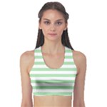 Horizontal Stripes - White and Celadon Green Women s Sports Bra