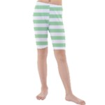 Horizontal Stripes - White and Celadon Green Kid s Mid Length Swim Shorts