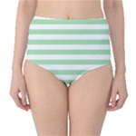 Horizontal Stripes - White and Celadon Green High-Waist Bikini Bottoms