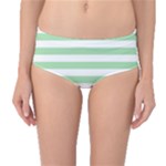 Horizontal Stripes - White and Celadon Green Mid-Waist Bikini Bottoms