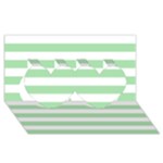 Horizontal Stripes - White and Celadon Green Twin Hearts 3D Greeting Card (8x4)