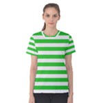 Horizontal Stripes - White and Lime Green Women s Cotton Tee