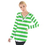 Horizontal Stripes - White and Lime Green Women s Tie Up Tee
