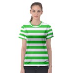 Horizontal Stripes - White and Lime Green Women s Sport Mesh Tee