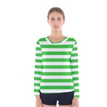 Horizontal Stripes - White and Lime Green Women s Long Sleeve T-shirt