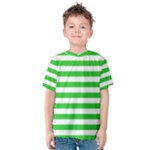 Horizontal Stripes - White and Lime Green Kid s Cotton Tee