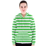 Horizontal Stripes - White and Lime Green Women s Zipper Hoodie
