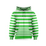 Horizontal Stripes - White and Lime Green Kid s Zipper Hoodie