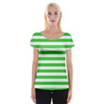 Horizontal Stripes - White and Lime Green Women s Cap Sleeve Top