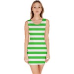 Horizontal Stripes - White and Lime Green Bodycon Dress